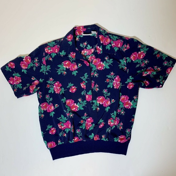 Vintage 80s Alfred Dunner Shoulder Pads Hawaiian Floral Top Shirt Size Medium - Picture 7 of 7